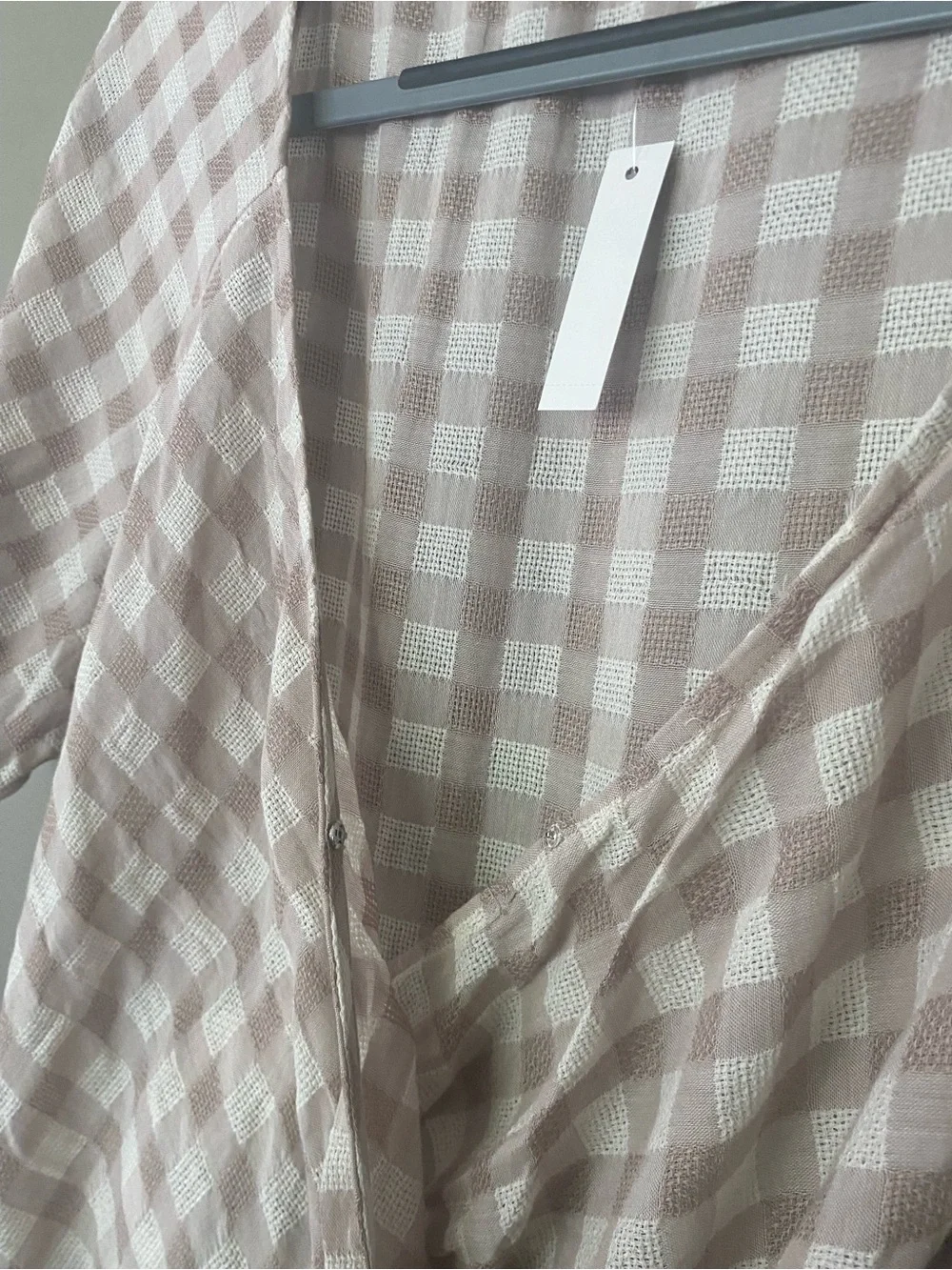 MADEWELL Sweetheart Wrap Tie Top In Beige Gingham Check Size Medium